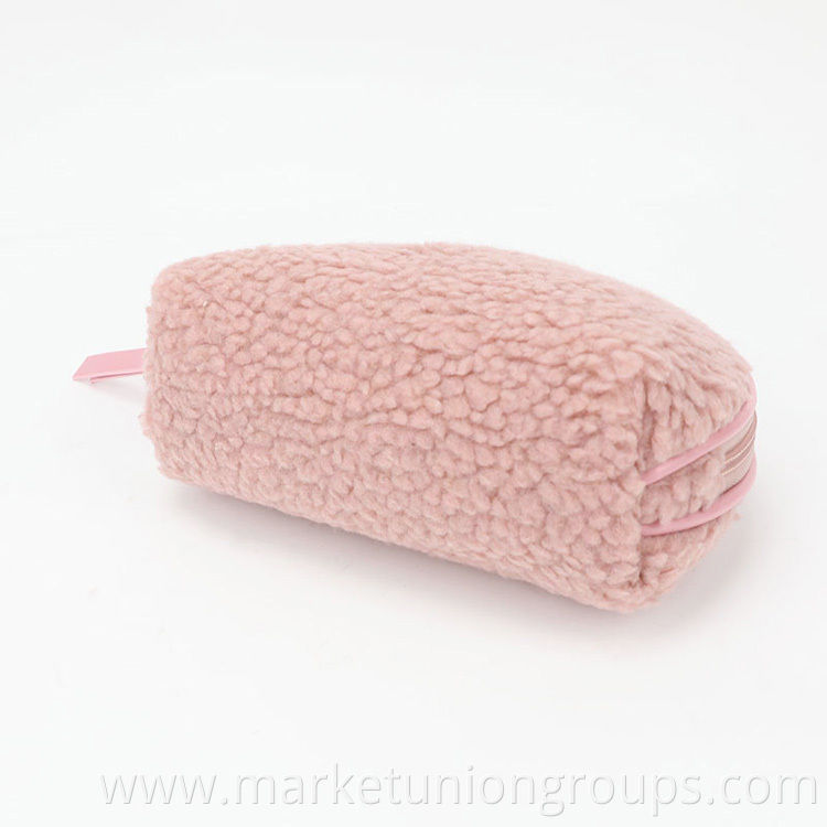 Sherpa Shell Shape Makeup Bag, Cute Pink Cosmetic Plush Storage Bag